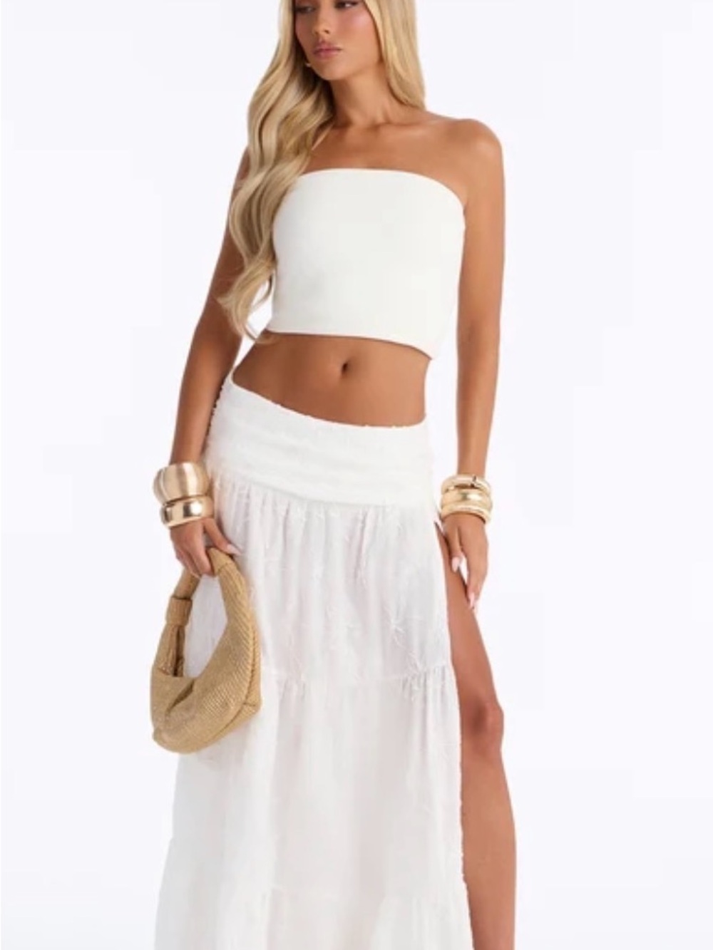 Fashion Nova White Maxi Skirt with Side Slit